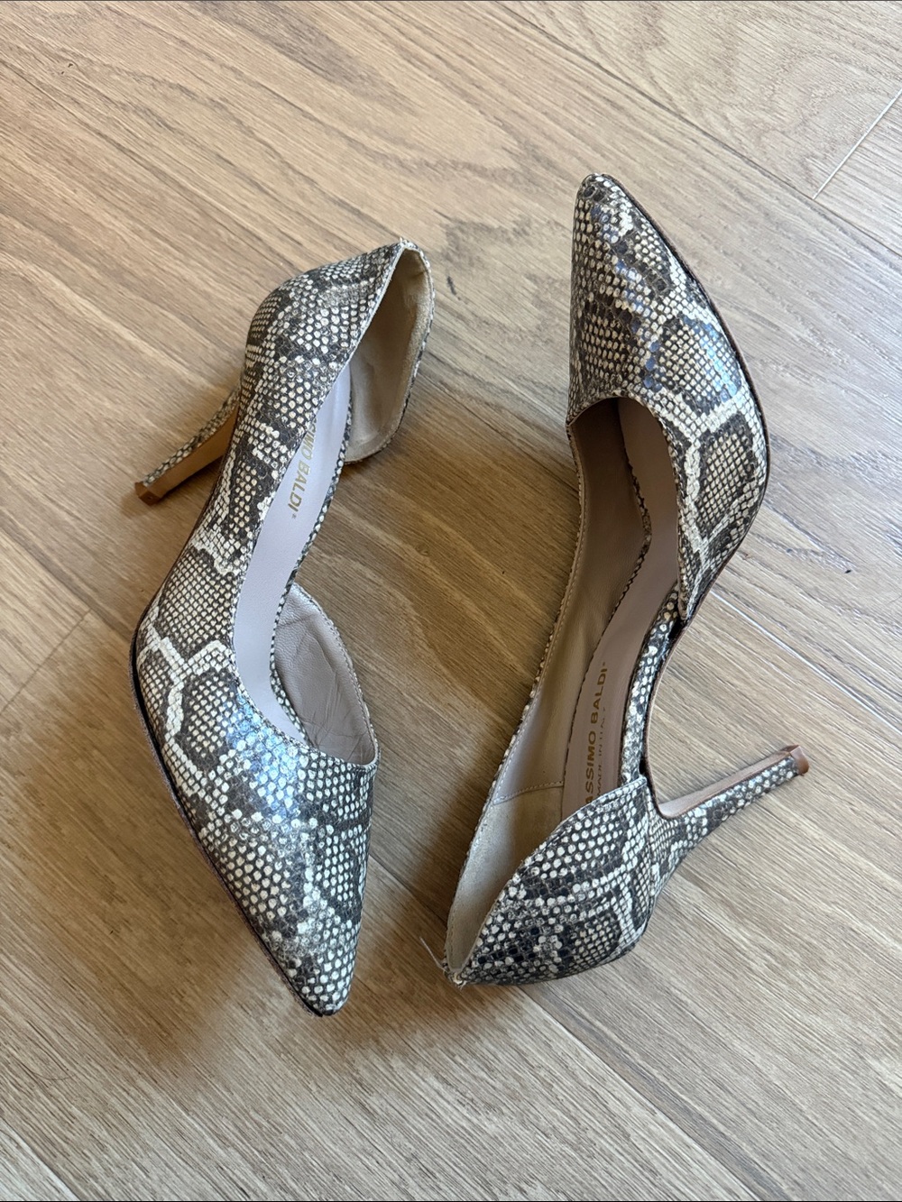 Massimo Baldi Snake-Print Pointed Toe D'Orsay Pumps - Beige/Black 7.5